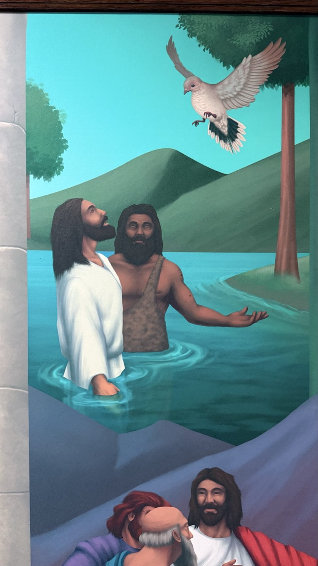 Hallway mural of the baptism of Jesus