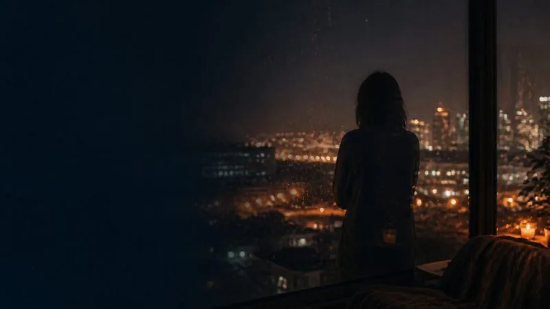 Why Do I Think This Way? &mdash; a lone figure reflected in a dark window at night